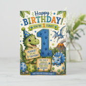 Dino-Mite 1. Geburtstag Karte (Stehend Vorderseite)