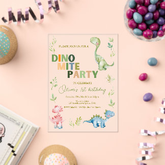 Dino-mite 1. Geburtstags-Party Acryleinladungen