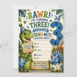 Dino-Mite 3. Geburtstagseinladung Einladung