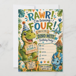 Dino-Mite 4. Geburtstagseinladung Einladung