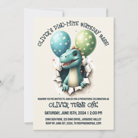 Dino-Mite Birthday Bash Einladung (Vorderseite)