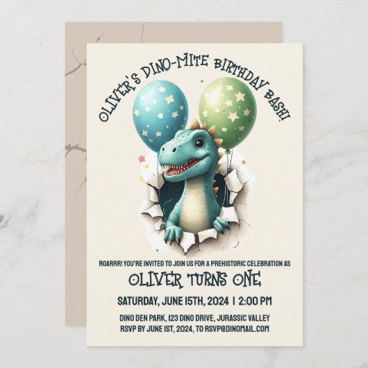 Dino-Mite Birthday Bash Einladung (Vorne/Hinten)