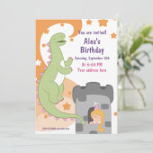 Dino-mite Birthday Bash! HandGezeichnet Dinosaurie Einladung (Stehend Vorderseite)