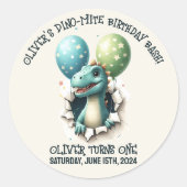 Dino-Mite Birthday Bash Runder Aufkleber (Vorderseite)