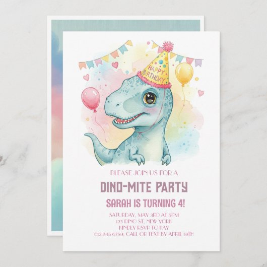 DINO-MITE BIRTHDAY EINLADUNG (Vorne/Hinten)