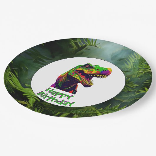 Dino-Mite Birthday Party Pappteller (Schrägansicht)