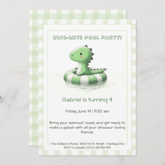 Dino-Mite Birthday Pool Party Einladung (Vorne/Hinten)