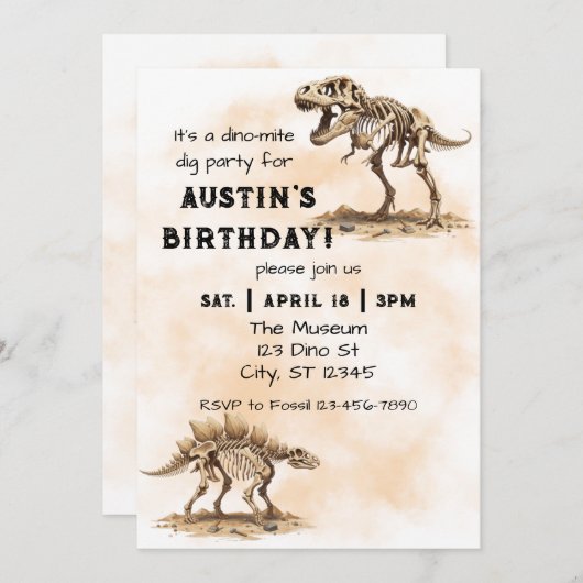 Dino-Mite Dig Birthday Party Einladung (Vorne/Hinten)