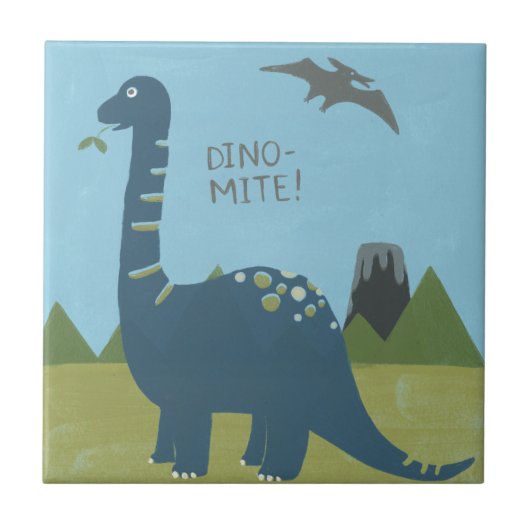 Dino-mite Dinosaur Fliese (Vorderseite)
