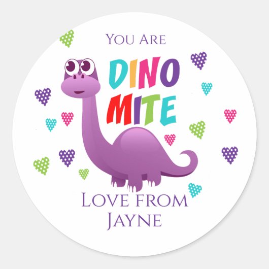 Dino Mite Dinosaur Valentine Runder Aufkleber (Vorderseite)