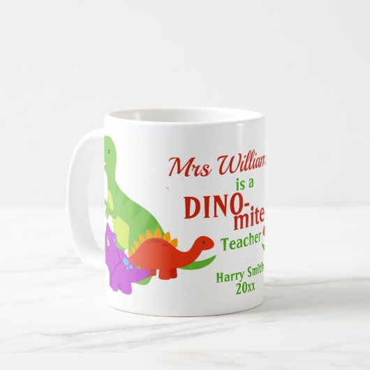 Dino-mite Dinosaurier Lehrerbewertung Kaffeetasse (Vorderseite Links)