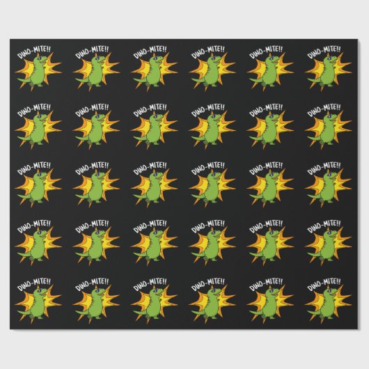 Dino-mite Funny TRex Dinosaur Pun Dark BG Geschenkpapier (Flach)