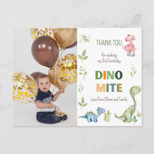 Dino-mite Geburtstags-Foto Postkarte (Vorderseite)