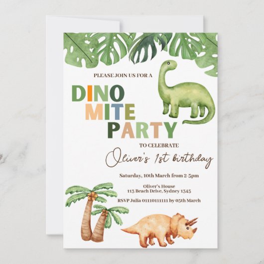 Dino-mite Geburtstagsparty Einladung (Vorderseite)
