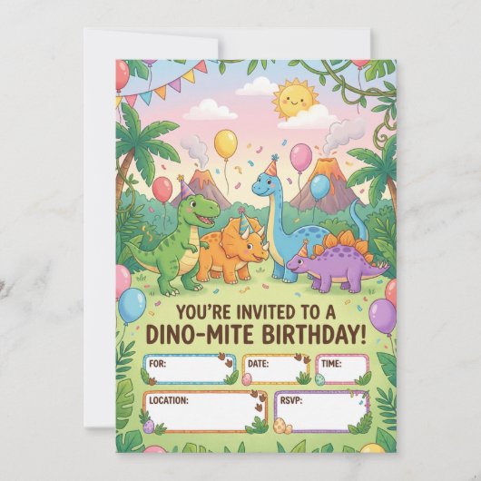Dino-Mite Kids Birthday Party Invitation Einladung (Vorderseite)