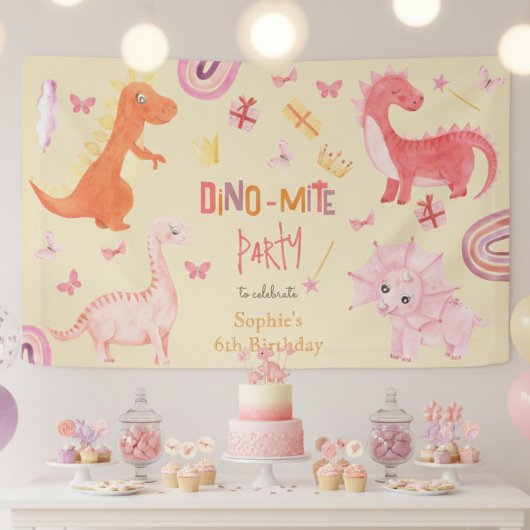 Dino-Mite-Rosa-Dino-Geburtstagsparty Banner