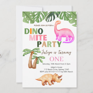 Dino-mite t-rex Geburtstagsparty pink Einladung