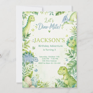 Dino Mite Watercolor Dinosaur Birthday Party Paste Einladung