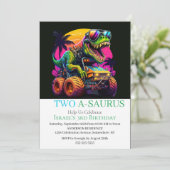 Dino Monster Truck Geburtstagsparty Einladung (Stehend Vorderseite)