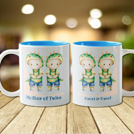 Dino Mutter von Boy Twins Personalisiert Blue Zweifarbige Tasse