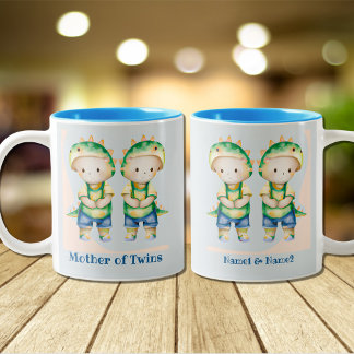 Dino Mutter von Boy Twins Personalisiert Blue Zweifarbige Tasse
