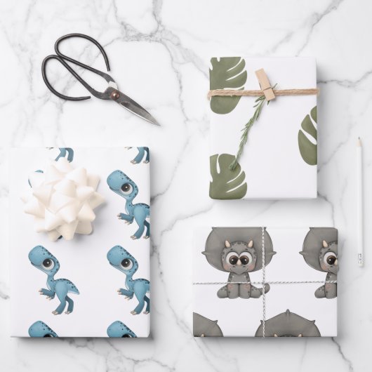 Dino-Packpapier Geschenkpapier Set (Vorderseite)