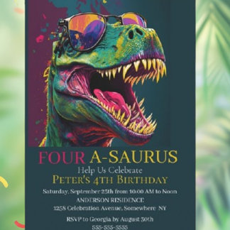 Dino Party 4. Dinosaurier Geburtstag Einladung