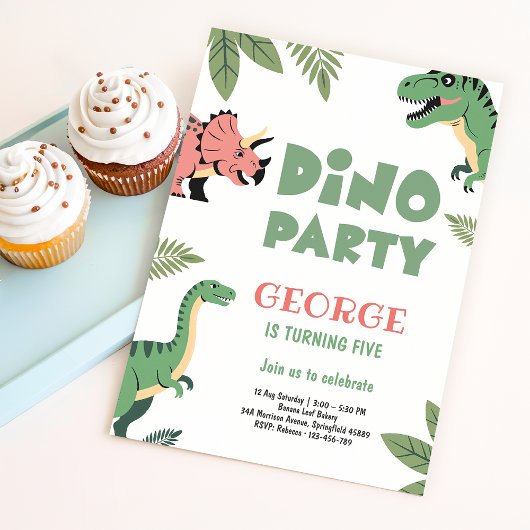 Dino Party Cute Dinosaur 5th Birthday Party Einladung