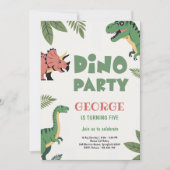 Dino Party Cute Dinosaur 5th Birthday Party Einladung (Vorderseite)
