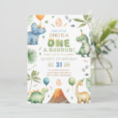 Dino Party | Cute Dinosaurs First Birthday Invitat Einladung (Stehend Vorderseite)