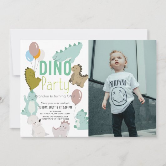 Dino Party Dinosaur Boy Foto Geburtstag Einladung (Vorderseite)