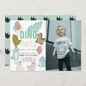 Dino Party Dinosaur Boy Foto Geburtstag Einladung (Vorne/Hinten)
