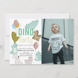 Dino Party Dinosaur Boy Foto Geburtstag Einladung
