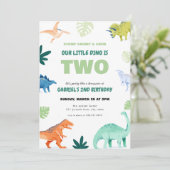 Dino Party Dinosaur Zweiter Geburtstag Einladung (Stehend Vorderseite)