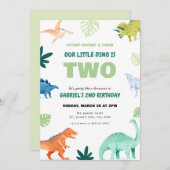 Dino Party Dinosaur Zweiter Geburtstag Einladung (Vorne/Hinten)