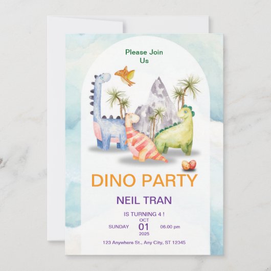 Dino Party Einladung zum Geburtstag - Individuelle (Vorderseite)