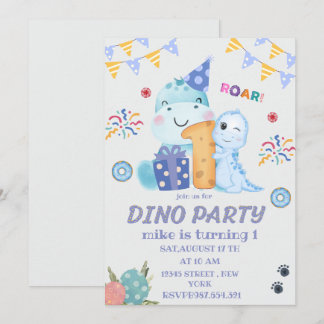 Dino Party erster Geburtstag niedlichen Dinosaurie Einladung