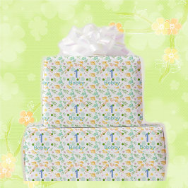 Dino Party Niedlich Dinosaur Geburtstag Name & Alt Geschenkpapier