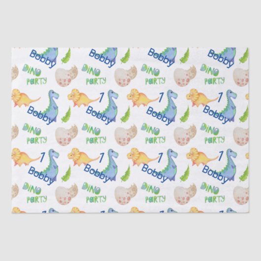 Dino Party Niedlich Dinosaur Geburtstag Name & Alt Seidenpapier (Vorderseite)