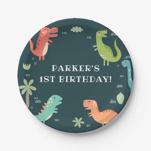 Dino Party Niedlich Dinosaurier Boy Birthday Party Pappteller (Vorderseite)