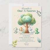 Dino Party Niedlich Dinosaurier Erster Geburtstag Einladung (Vorderseite)