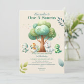 Dino Party Niedlich Dinosaurier Erster Geburtstag Einladung (Stehend Vorderseite)