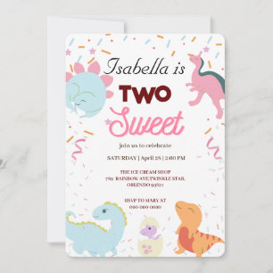 Dino Party Niedlich Dinosaurier Zwei Sweet Birthda Einladung