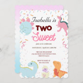 Dino Party Niedlich Dinosaurier Zwei Sweet Birthda Einladung (Vorne/Hinten)