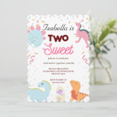 Dino Party Niedlich Dinosaurier Zwei Sweet Birthda Einladung (Stehend Vorderseite)