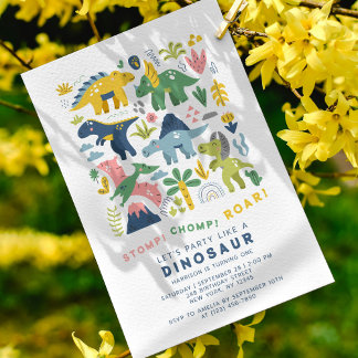 Dino Party Niedlich Moderne Dinosaurier Erster Geb Einladung