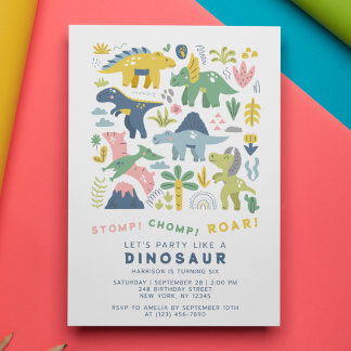 Dino Party Niedlich Moderne Dinosaurier Sechster G Einladung