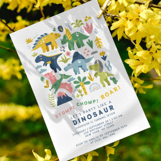 Dino Party Niedlich Moderne Dinosaurier Siebter Ge Einladung