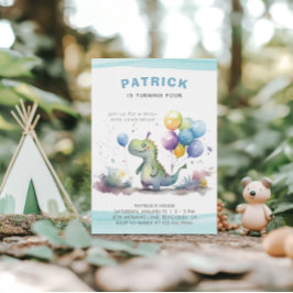 Dino Party Niedlich Watercolor Boy Blue Geburtstag Einladung