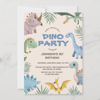 Dino Party | Niedliche Dinosaurier Erster Geburtst Einladung